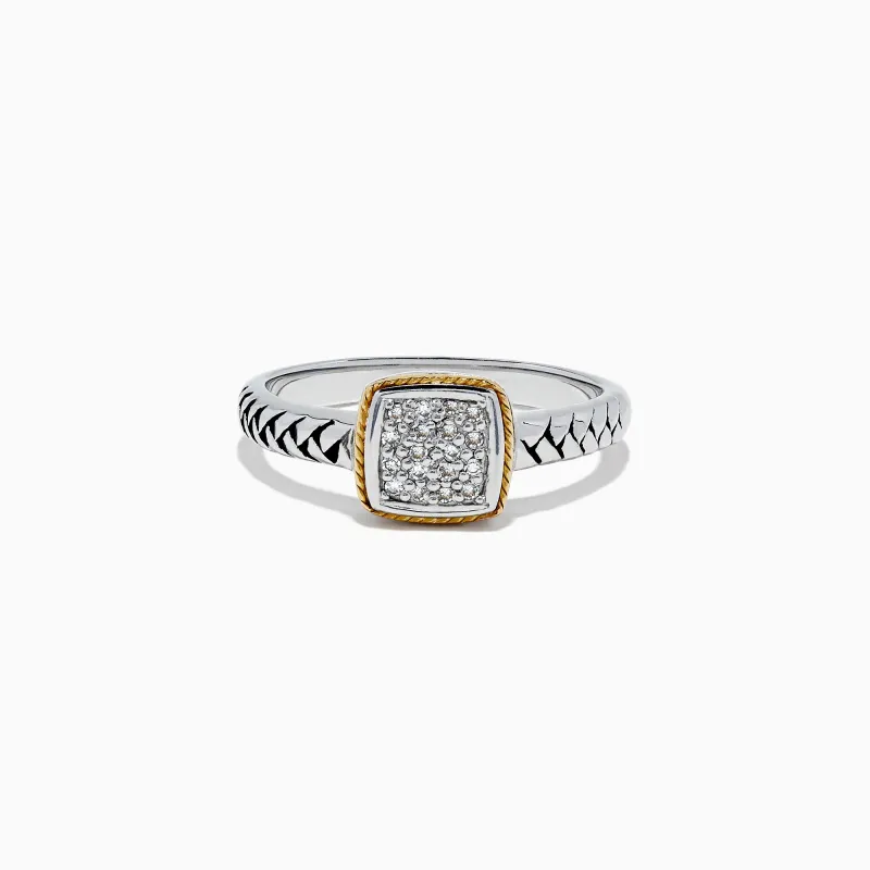 925 Sterling Silver & 18K Yellow Gold Accented Diamond Ring, 0.07 sold by Effy