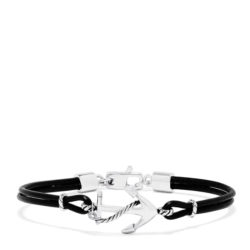 Men's Sterling Silver and Leather Anchor Bracelet sold by Effy