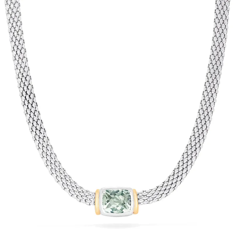 925 Sterling Silver and 18K Gold Green Amethyst Necklace, 4.70 TCW sold by Effy