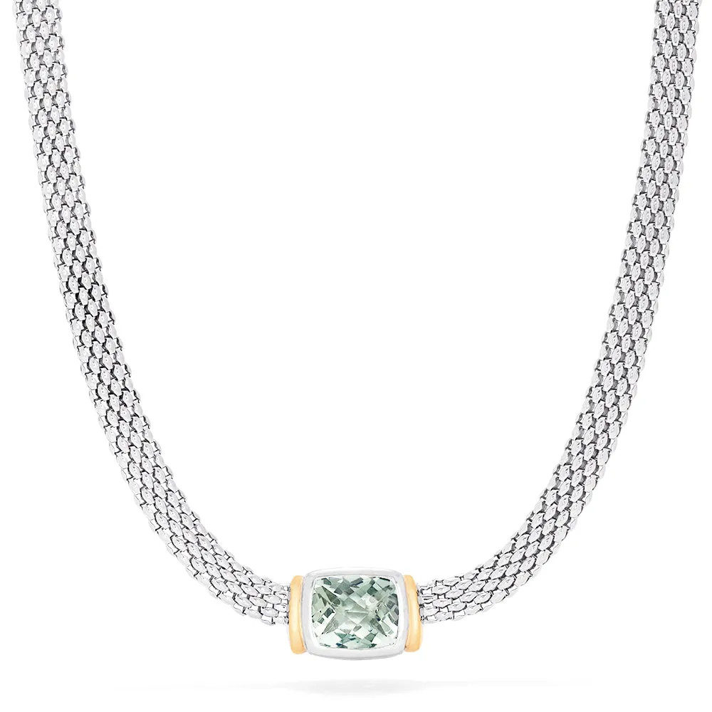 925 Sterling Silver and 18K Gold Green Amethyst Necklace, 4.70 TCW sold by Effy