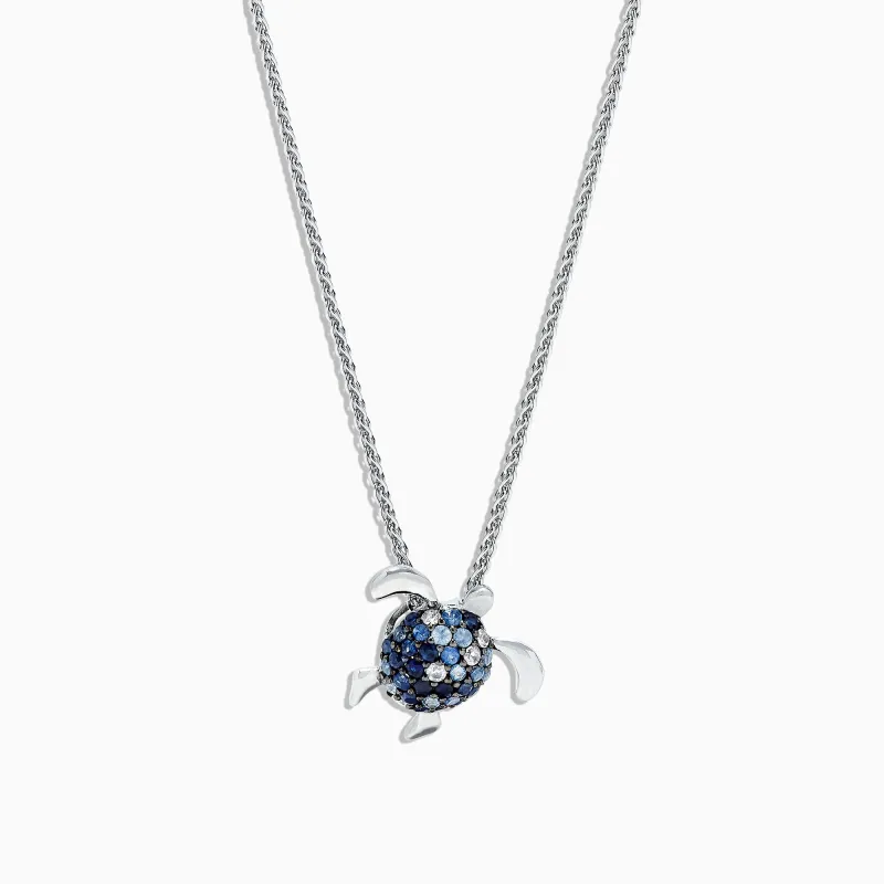 925 Sterling Silver Sapphire Splash Turtle Pendant, 1.00 TCW sold by Effy