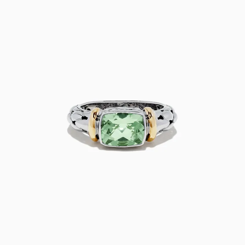 925 Sterling Silver and 18K Gold Green Amethyst Ring, 1.75 TCW sold by Effy