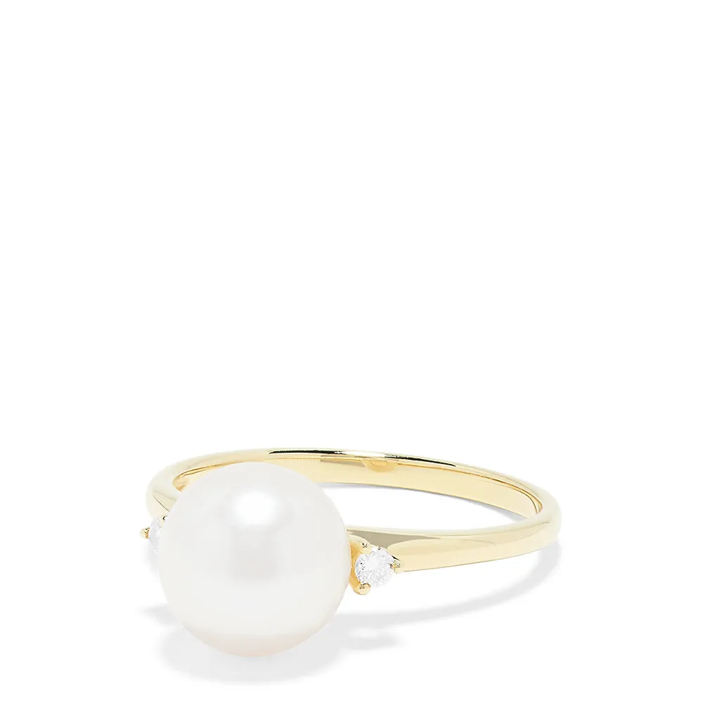 14K Yellow Gold Cultured Pearl and Diamond Accented Ring, 0.05 TCW sold by Effy product image thumbnail 2