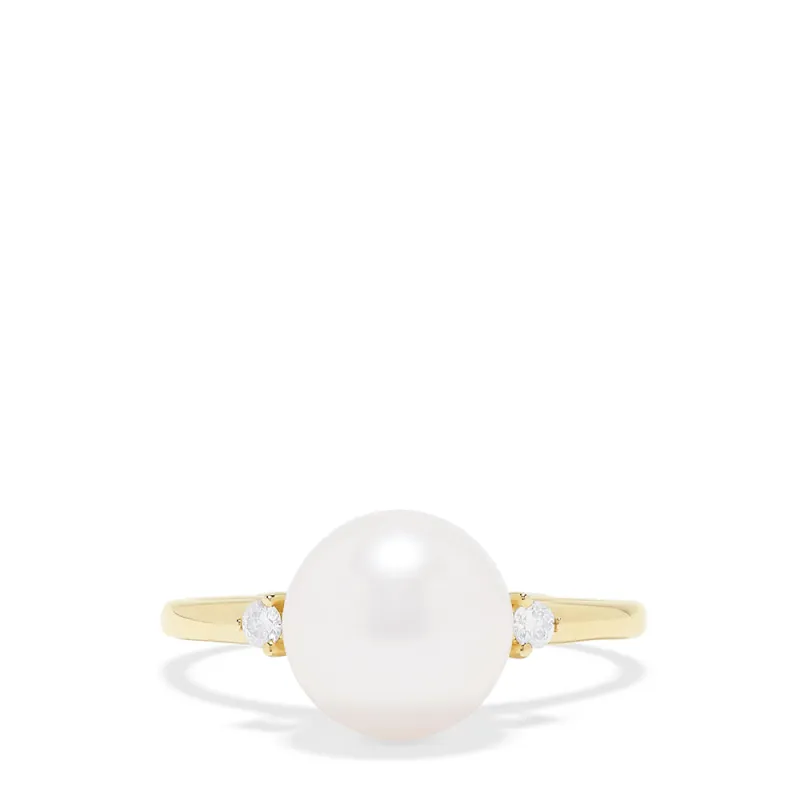 14K Yellow Gold Cultured Pearl and Diamond Accented Ring, 0.05 TCW sold by Effy
