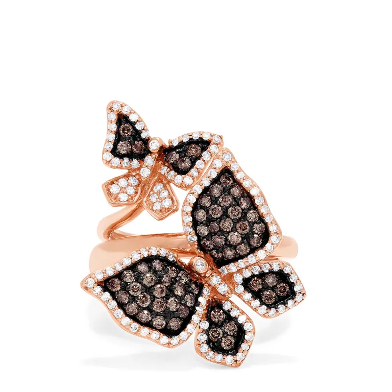 Limited Edition Brown and White Diamond Butterfly 2 or 1 Finger Ring, 1.18 TCW sold by Effy