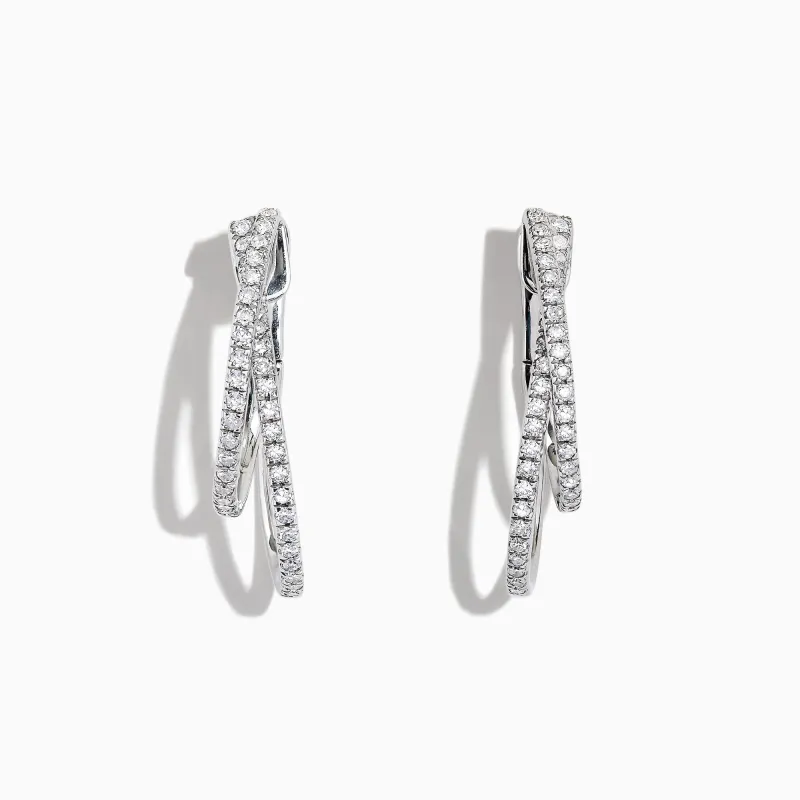 Pave Classica 14K White Gold Diamond Hoop Earrings, 0.58 TCW sold by Effy
