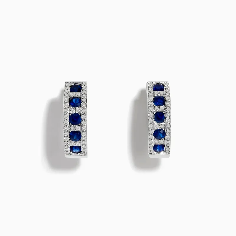 Royale Bleu 14K White Gold Sapphire & Diamond Hoop Earrings, 1.03 TCW sold by Effy