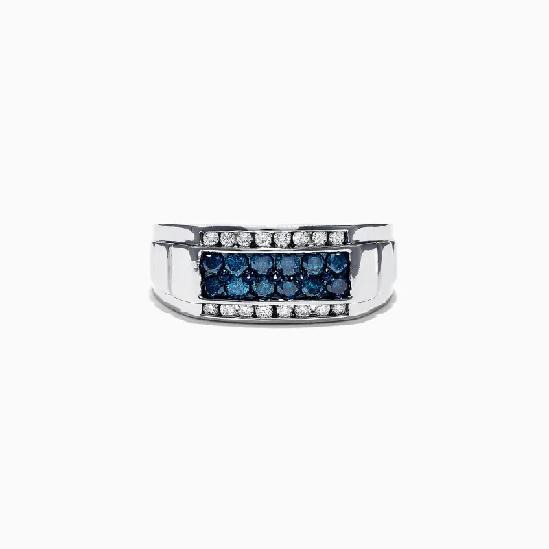 Men's 14K White Gold Blue and White Diamond Ring, 1.0 TCW sold by Effy