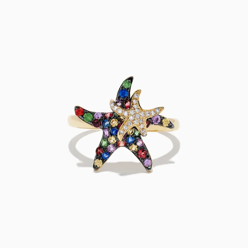 Watercolors 14K Yellow Gold Sapphire & Diamond Starfish Ring, 0.84 TCW sold by Effy