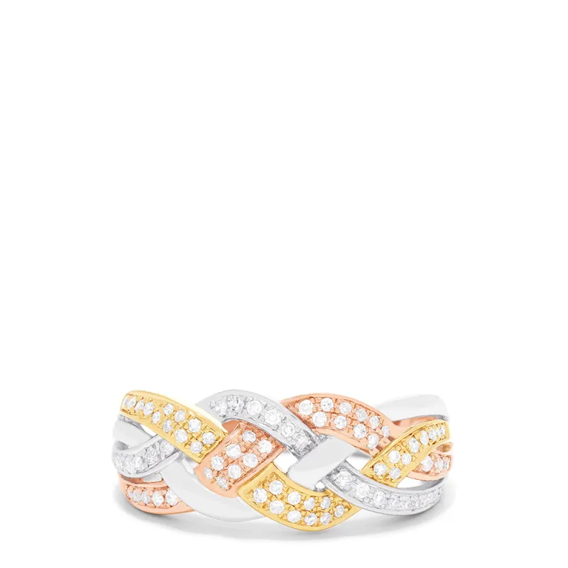Trio 14K Tri Color Gold Diamond Braid Ring, 0.29 TCW sold by Effy