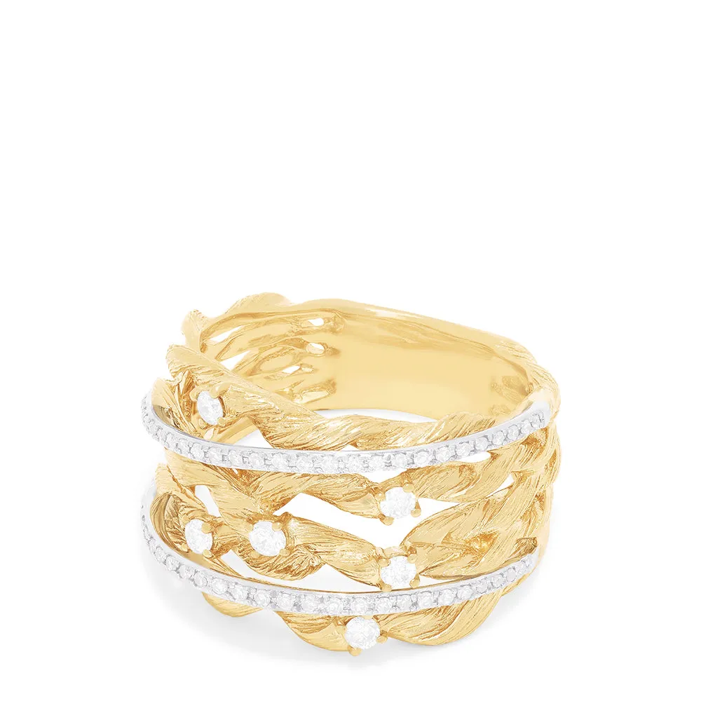 D'Oro 14K Textured Yellow Gold Diamond Accented Ring, 0.41 TCW sold by Effy product image thumbnail 2