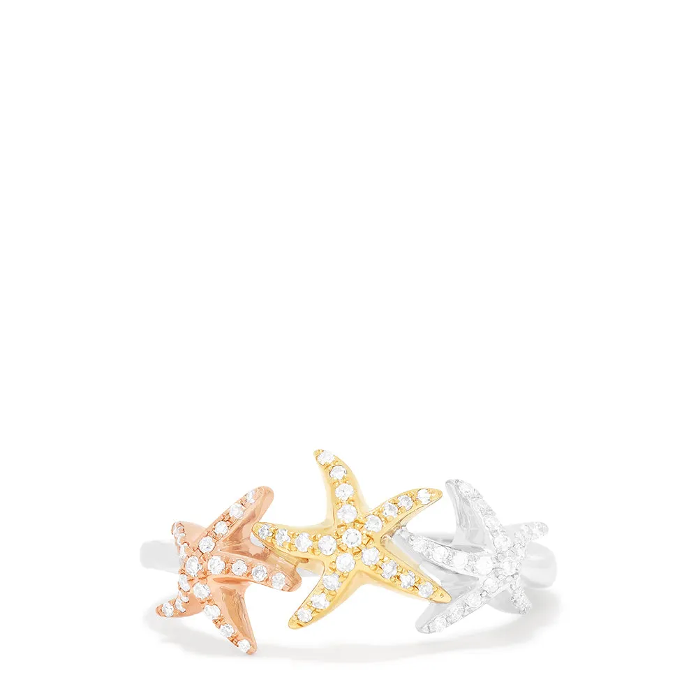 Seaside 14K Tri Color Gold Diamond Starfish Ring, 0.23 TCW sold by Effy