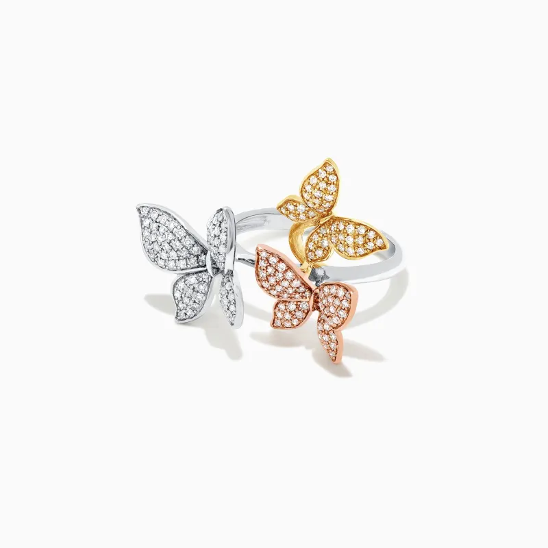 Trio 14K Tri Color Gold Diamond Butterfly Ring, 0.66 TCW sold by Effy