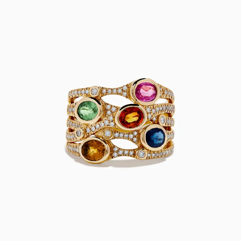 Watercolors 14K Yellow Gold Multi Sapphire and Diamond Ring, 2.47 TCW sold by Effy