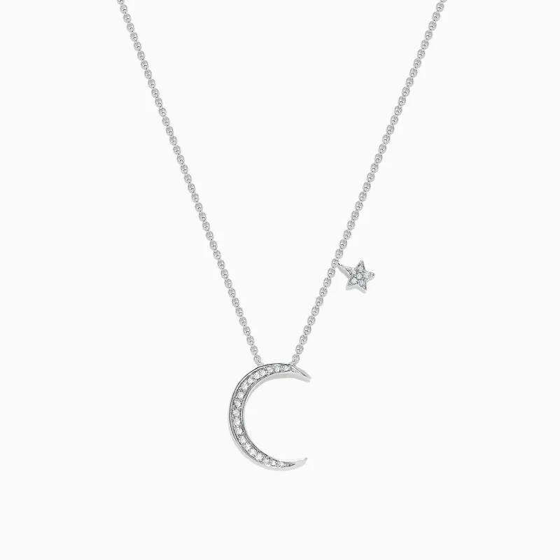 Novelty 14K White Gold Diamond Crescent & Star Necklace, 0.09 TCW sold by Effy