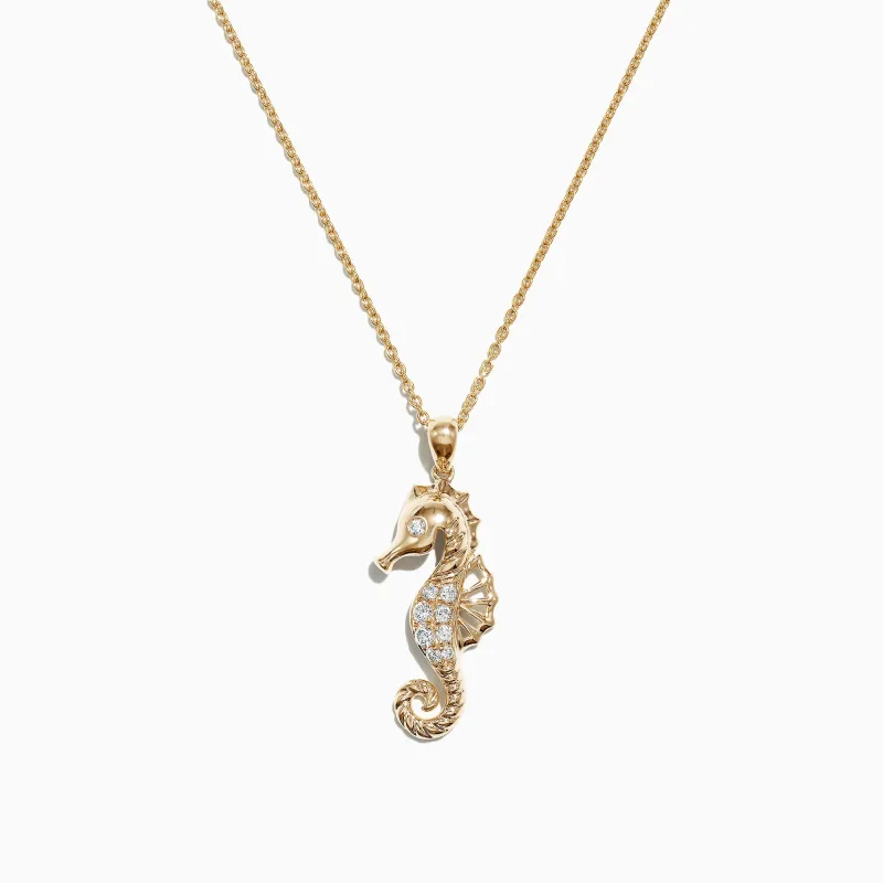 Seaside 14K Yellow Gold Diamond Seahorse Pendant, 0.15 TCW sold by Effy