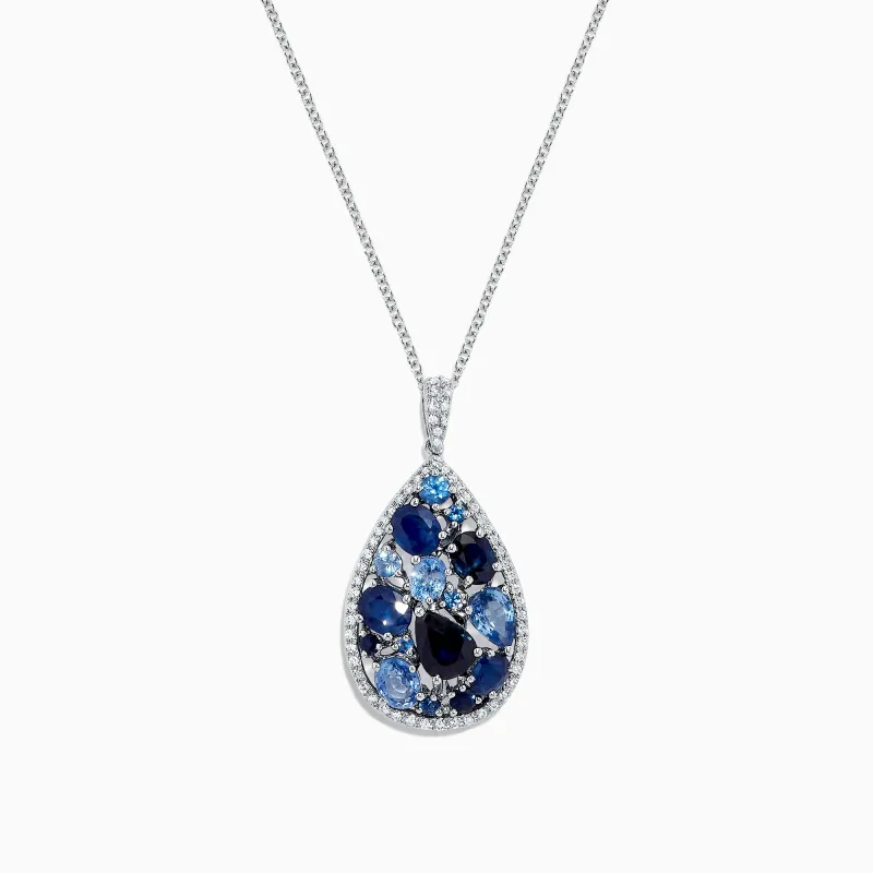 14K White Gold Sapphire and Diamond Drop Pendant, 3.80 TCW sold by Effy