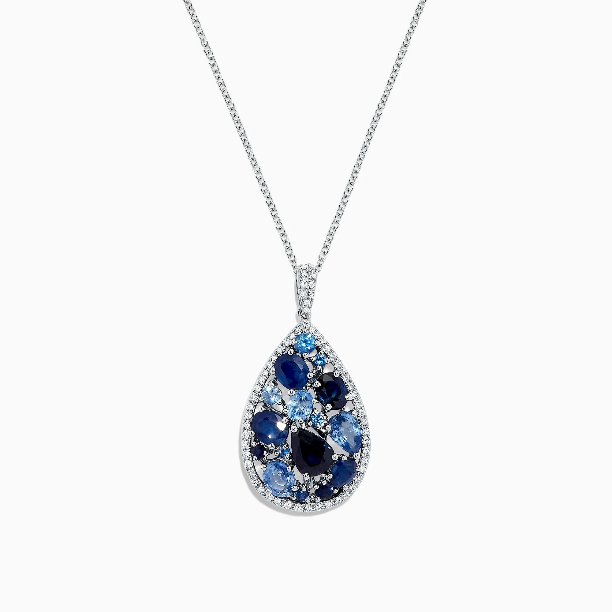 14K White Gold Sapphire and Diamond Drop Pendant, 3.80 TCW sold by Effy