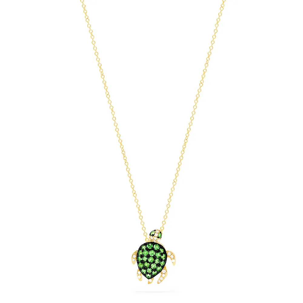 Safari 14K Yellow Gold Tsavorite and Diamond Mini Turtle Pendant sold by Effy