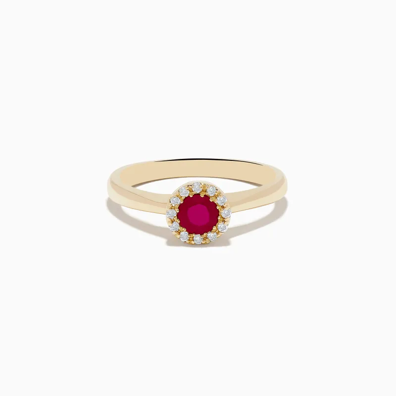 Ruby Royale 14K Yellow Gold Round Diamond Halo Ruby Ring, 0.52 TCW sold by Effy