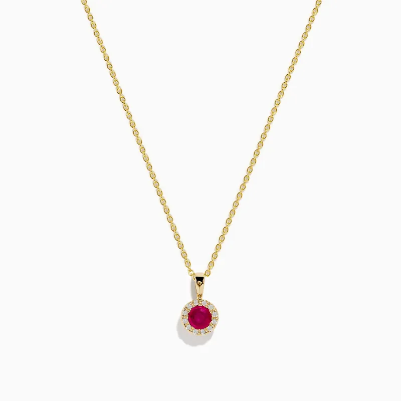 Ruby Royale 14K Yellow Gold Round Diamond Halo Ruby Pendant, 0.49 TCW sold by Effy