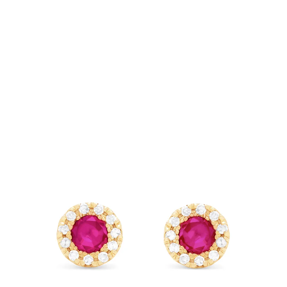 Ruby Royale 14K Yellow Gold Round Diamond Halo Ruby Stud Earrings, 0.47 TCW sold by Effy