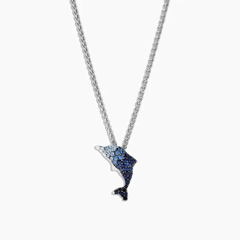 925 Sterling Silver Sapphire Splash Dolphin Pendant, 1.30 TCW sold by Effy