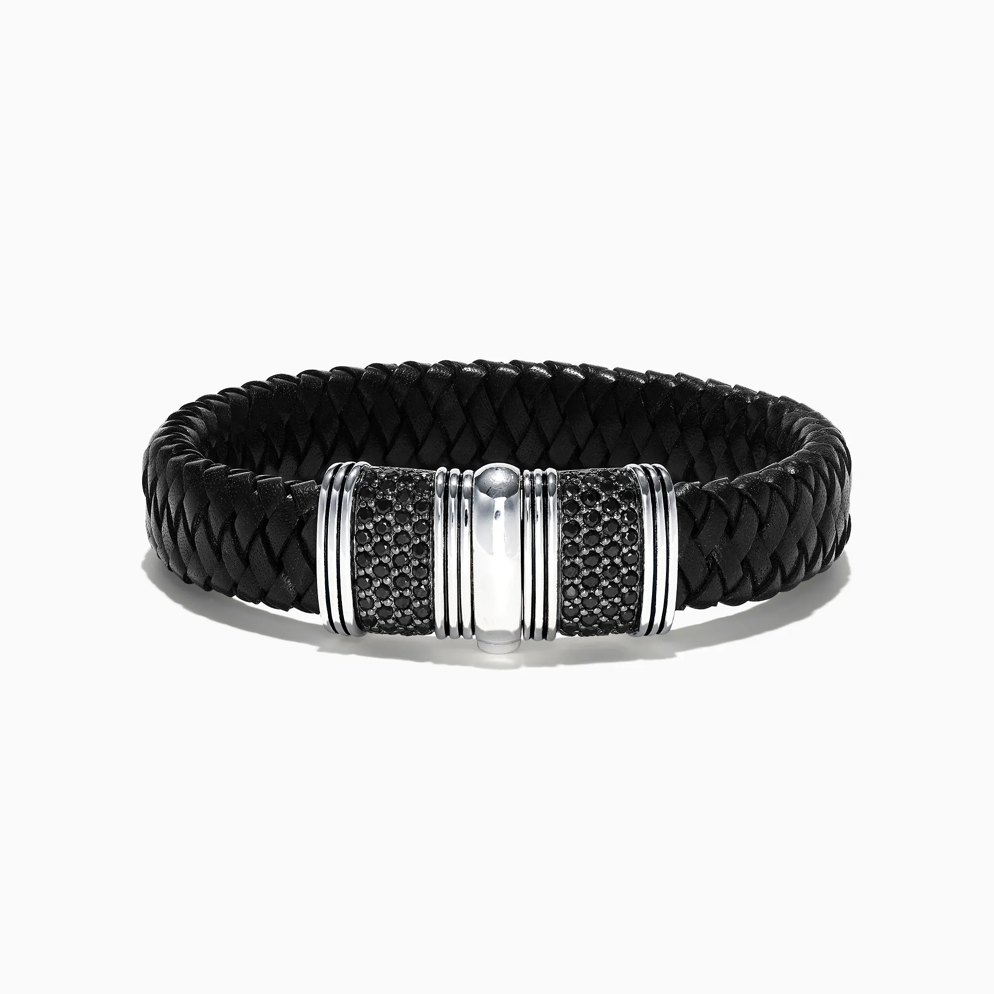 Men's Sterling Silver and Leather Black Sapphire Bracelet, 2.70 TCW sold by Effy