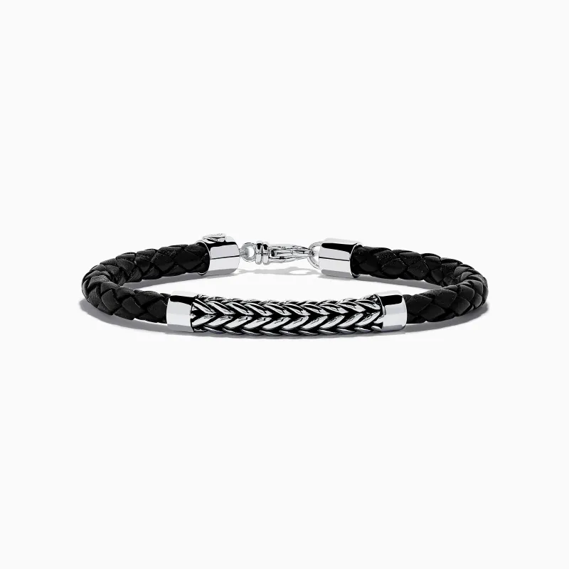 Men's Sterling Silver and Leather Braid Bracelet sold by Effy