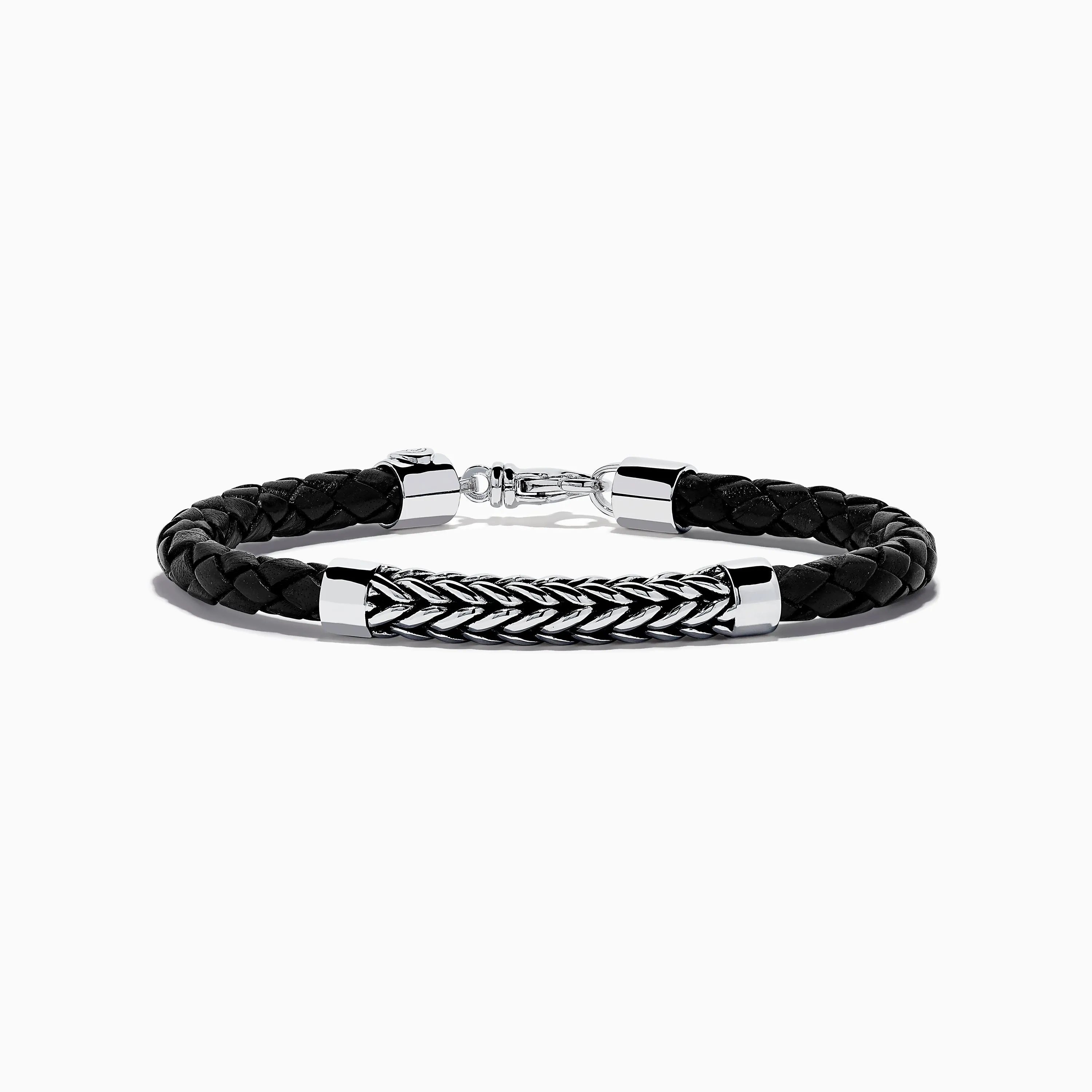 Men's Sterling Silver and Leather Braid Bracelet sold by Effy
