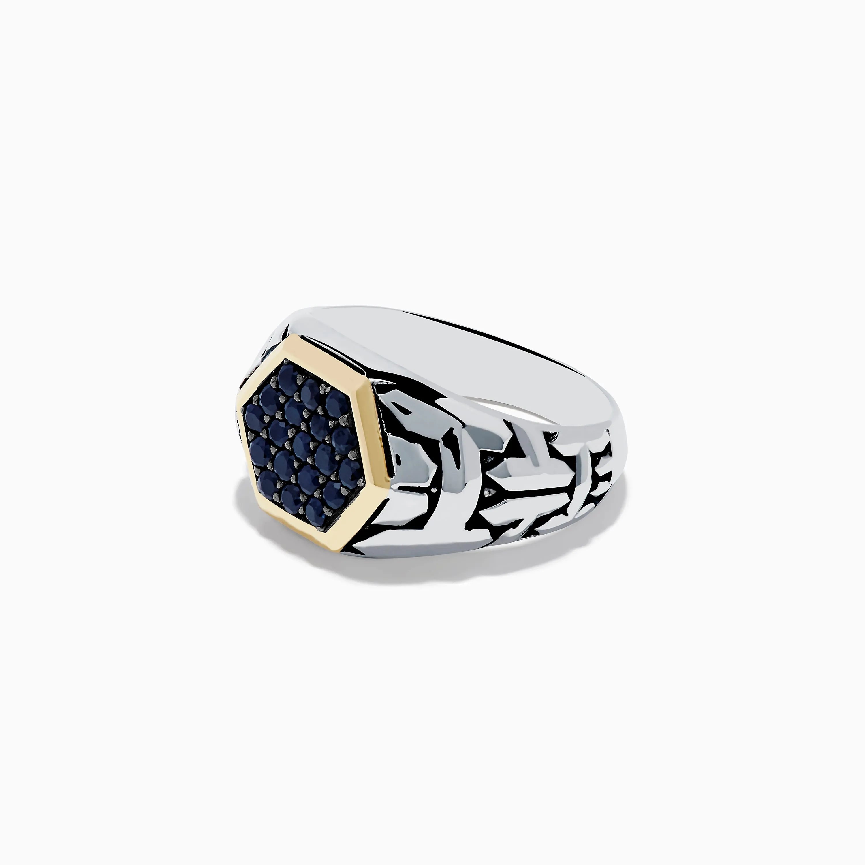 Men's Sterling Silver & 18K Yellow Gold Black Sapphire Ring, 0.85 TCW sold by Effy product image thumbnail 2