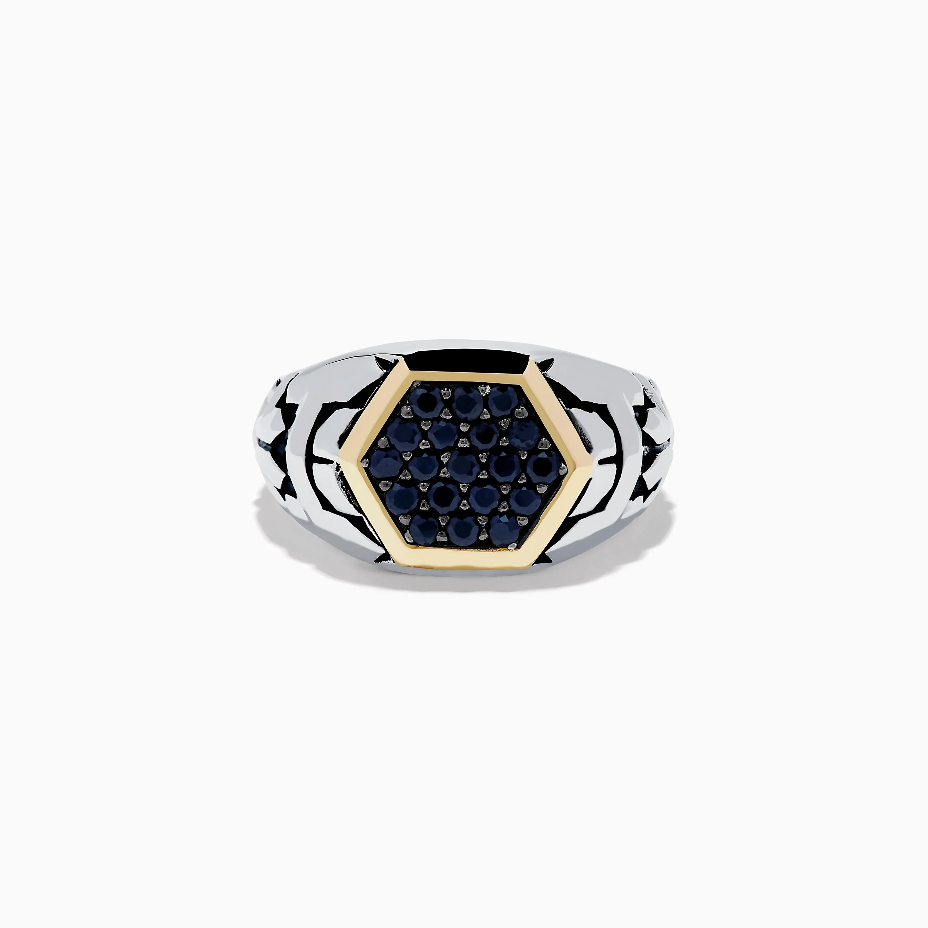 Men's Sterling Silver & 18K Yellow Gold Black Sapphire Ring, 0.85 TCW sold by Effy