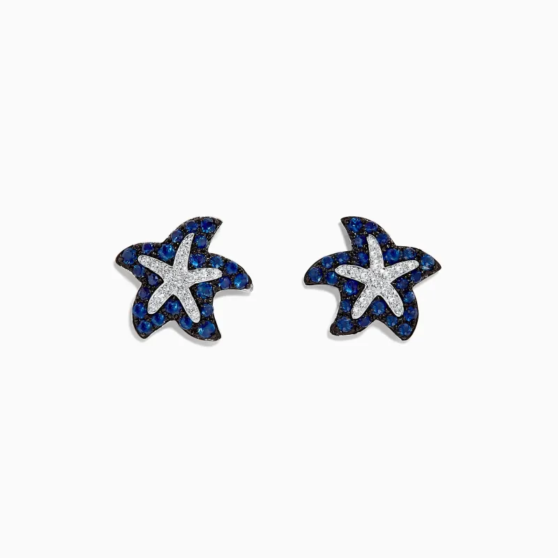 Seaside 14K White Gold Sapphire & Diamond Starfish Studs, 0.82 TCW sold by Effy