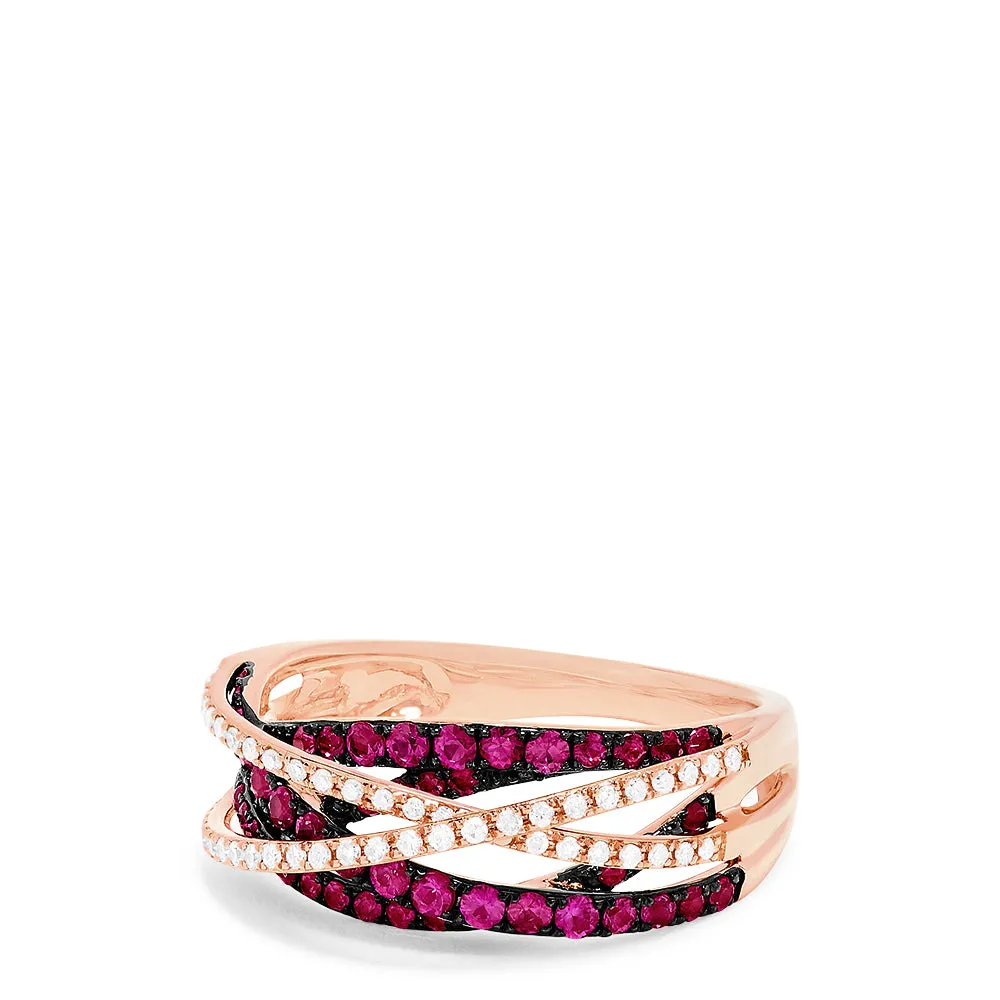 Ruby Royale 14K Rose Gold Ruby & Diamond Crossover Band, 0.81 TCW sold by Effy product image thumbnail 2