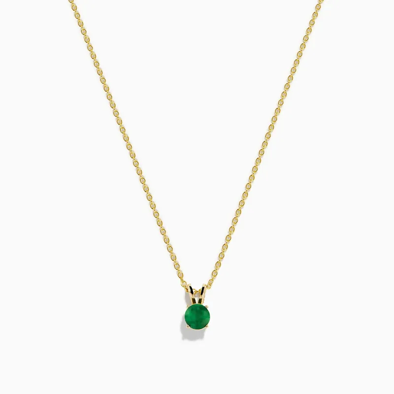 14K Yellow Gold Solitaire Round Emerald Pendant, 0.48 TCW sold by Effy