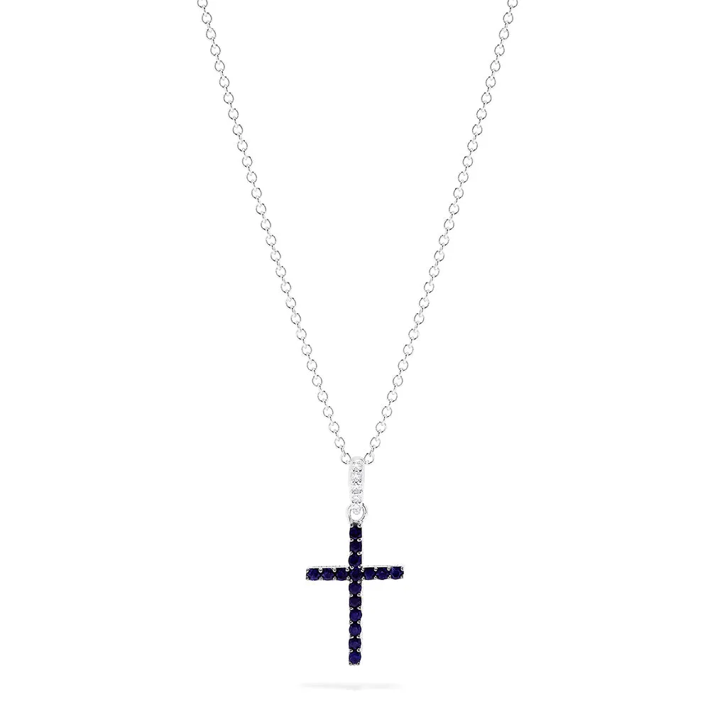 Novelty 14K White Gold Sapphire and Diamond Cross Pendant, 0.19 TCW sold by Effy