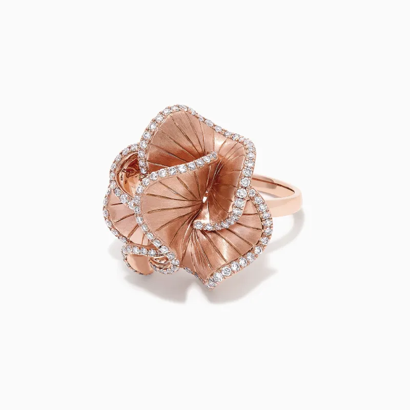 Pave Rose 14K Rose Gold Diamond Flower Ring, 0.90 TCW sold by Effy
