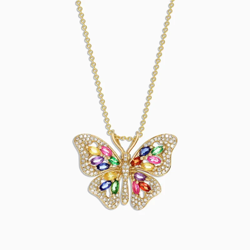 Watercolors 14K Gold Sapphire & Diamond Butterfly Pendant, 2.34 TCW sold by Effy