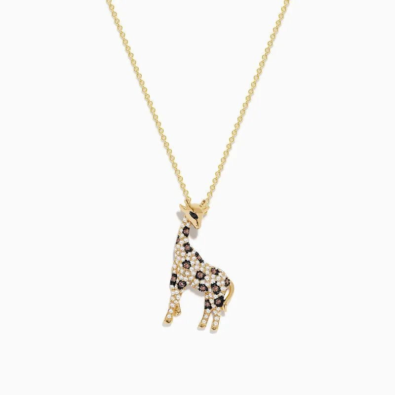 Safari 14K Yellow Gold Espresso & White Diamond Giraffe Pendant, 0.43 TCW sold by Effy