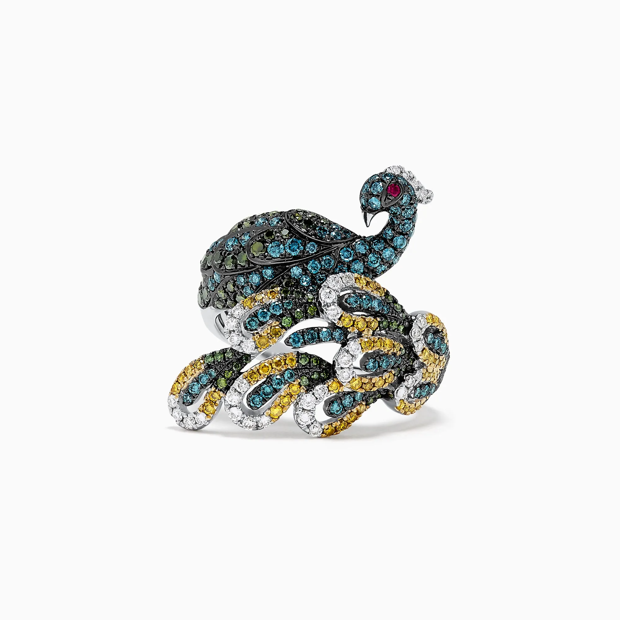 Safari 14K White Gold Mix Diamonds and Ruby Peacock Ring, 1.50 TCW sold by Effy