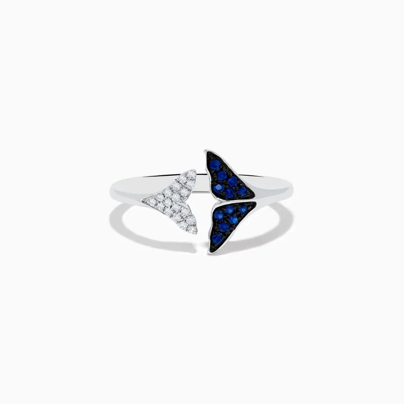 Seaside 14K White Gold Sapphire and Diamond Whale Tails Ring, 0.18 TCW sold by Effy