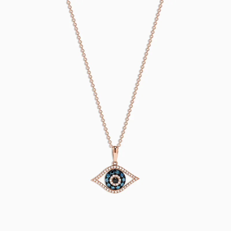 14K Rose Gold Blue, White and Black Diamond Evil Eye Pendant, 0.34 TCW sold by Effy