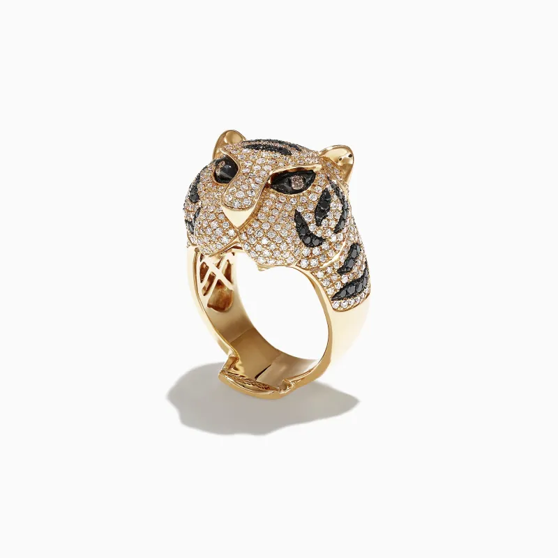 Safari 14k Yellow Gold Black and White Diamond Tiger Ring, 1.85 TCW sold by Effy