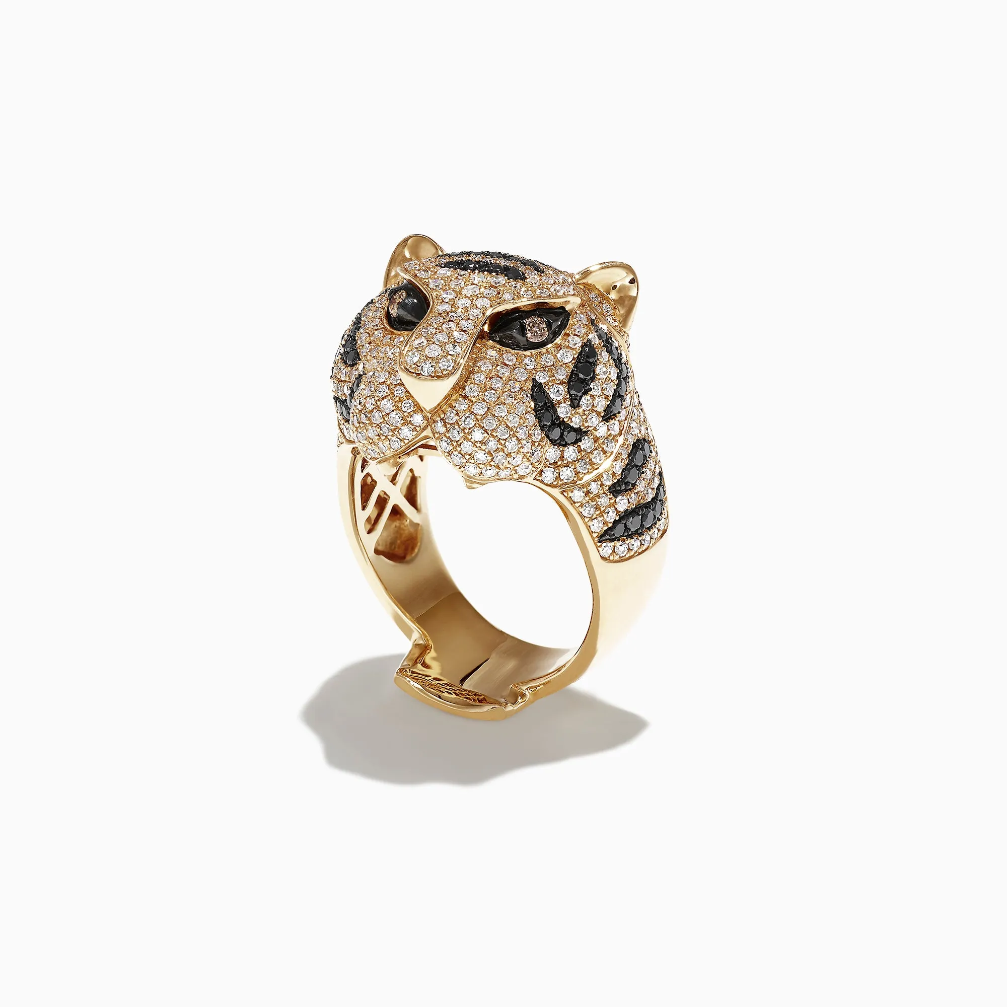 Safari 14k Yellow Gold Black and White Diamond Tiger Ring, 1.85 TCW sold by Effy