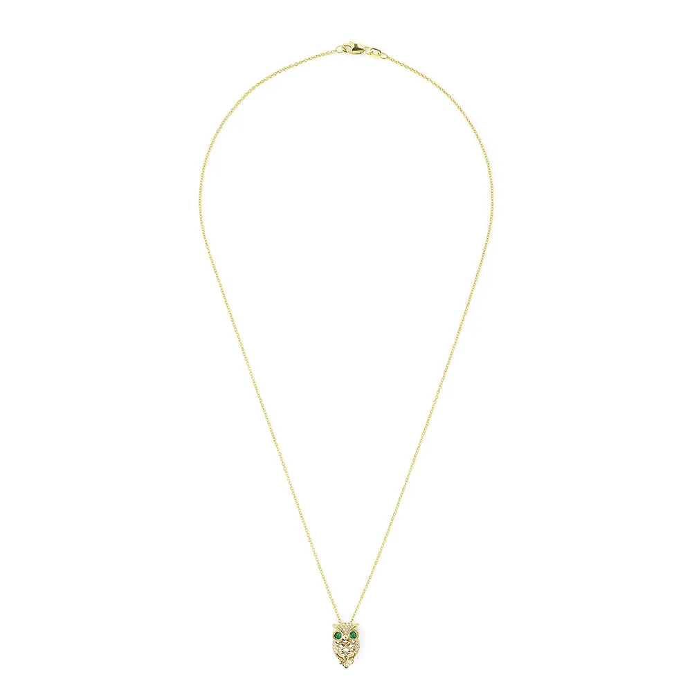 Safari 14K Yellow Gold Emerald and Diamond Owl Pendant, 0.18 TCW sold by Effy product image thumbnail 2