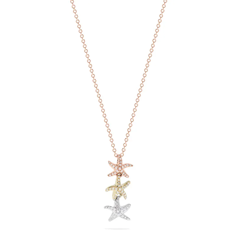 Seaside 14K Tri Color Gold Diamond Starfish Trio Pendant, 0.23 TCW sold by Effy