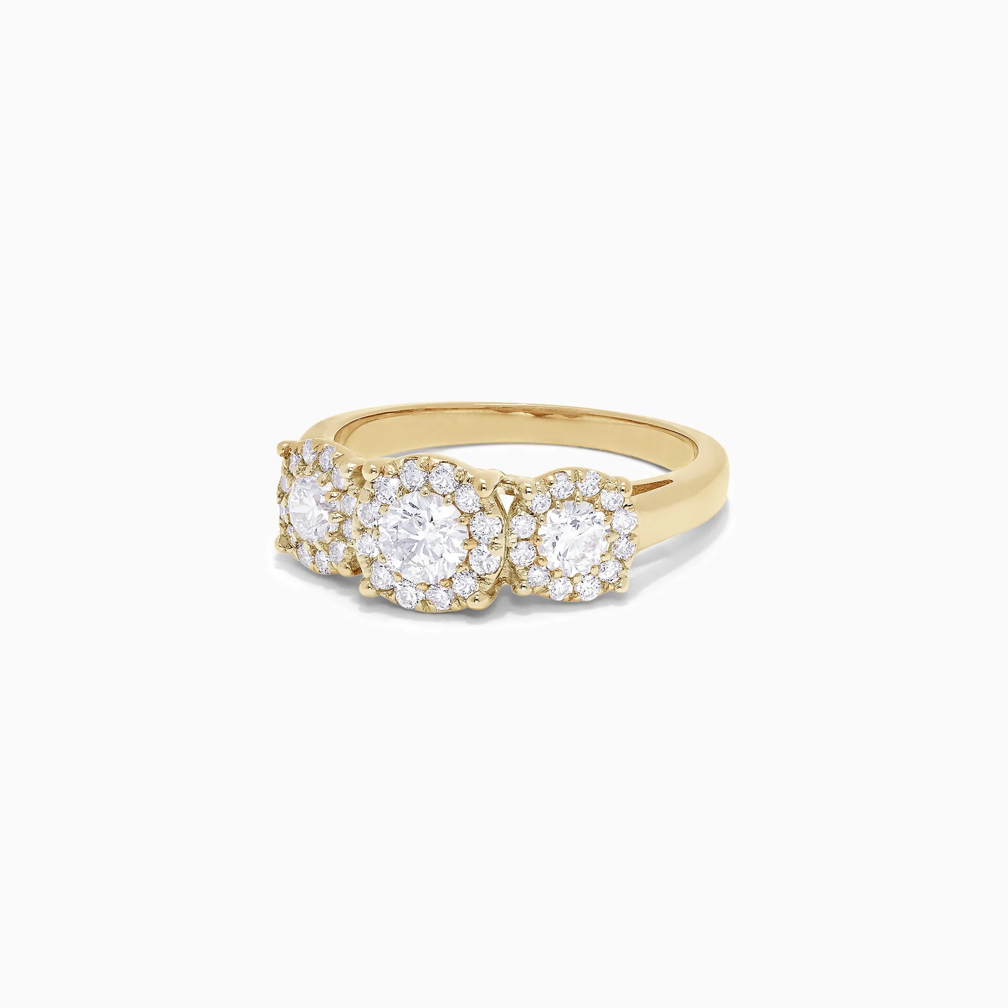 Bouquet 14K Yellow Gold Three-Stone Diamond Halo Ring, 1.01 TCW sold by Effy product image thumbnail 2