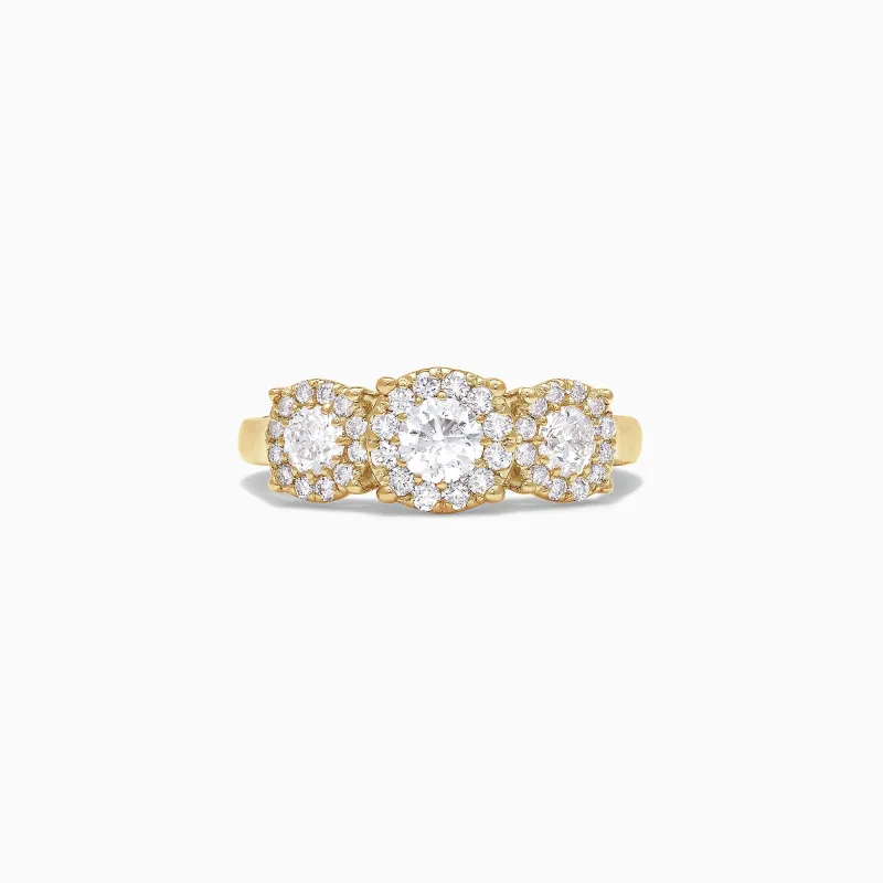 Bouquet 14K Yellow Gold Three-Stone Diamond Halo Ring, 1.01 TCW sold by Effy