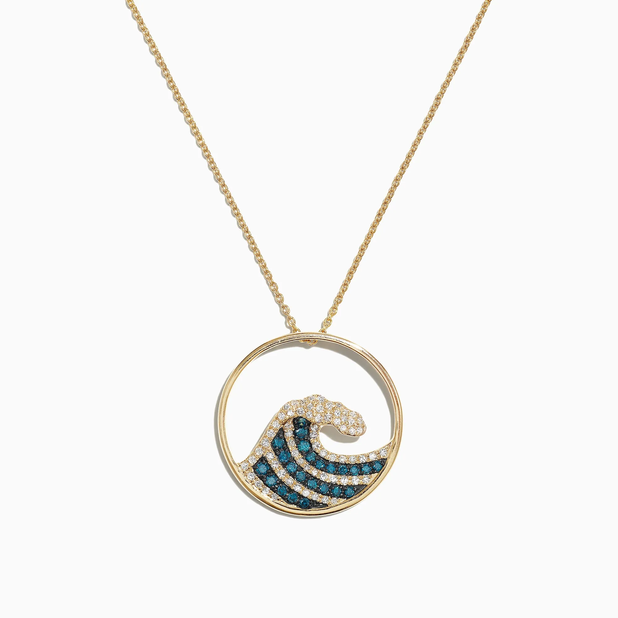 Seaside 14K Yellow Gold Blue & White Diamond Wave Pendant, 0.53 TCW sold by Effy