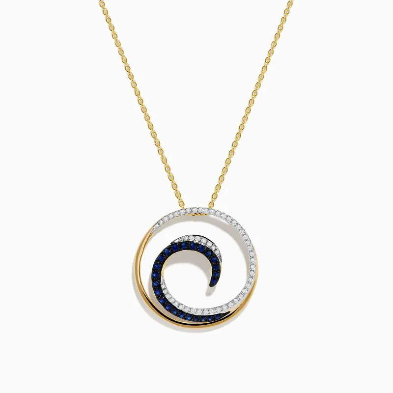Royale Bleu 14K Yellow Gold Sapphire & Diamond Wave Pendant, 0.49 TCW sold by Effy